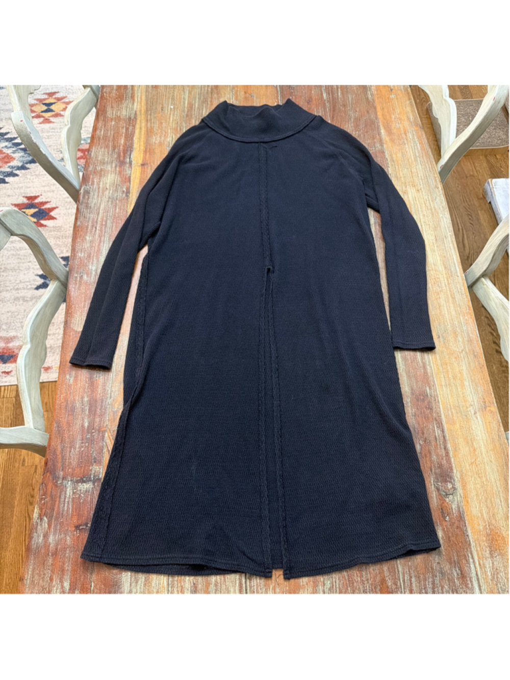 We The Free Black Waffle Knit Mock Neck Long Sweater High Front Slit S Lagenlook